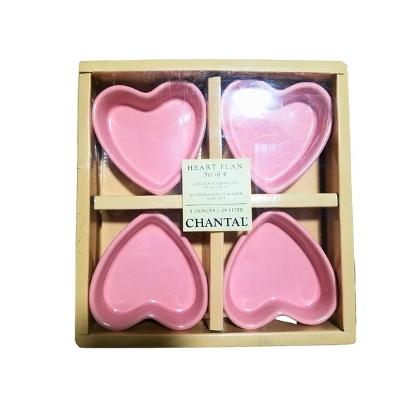 Chantal Pink Heart Shaped Flan Set of 4 Bakeware Ramekin 3 oz. (93-HB08/4) - Picture 1 of 9